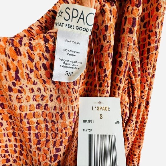 L*Space Revolve Nia Orange One Shoulder Pattern Crop Top NWT S - Picture 7 of 7